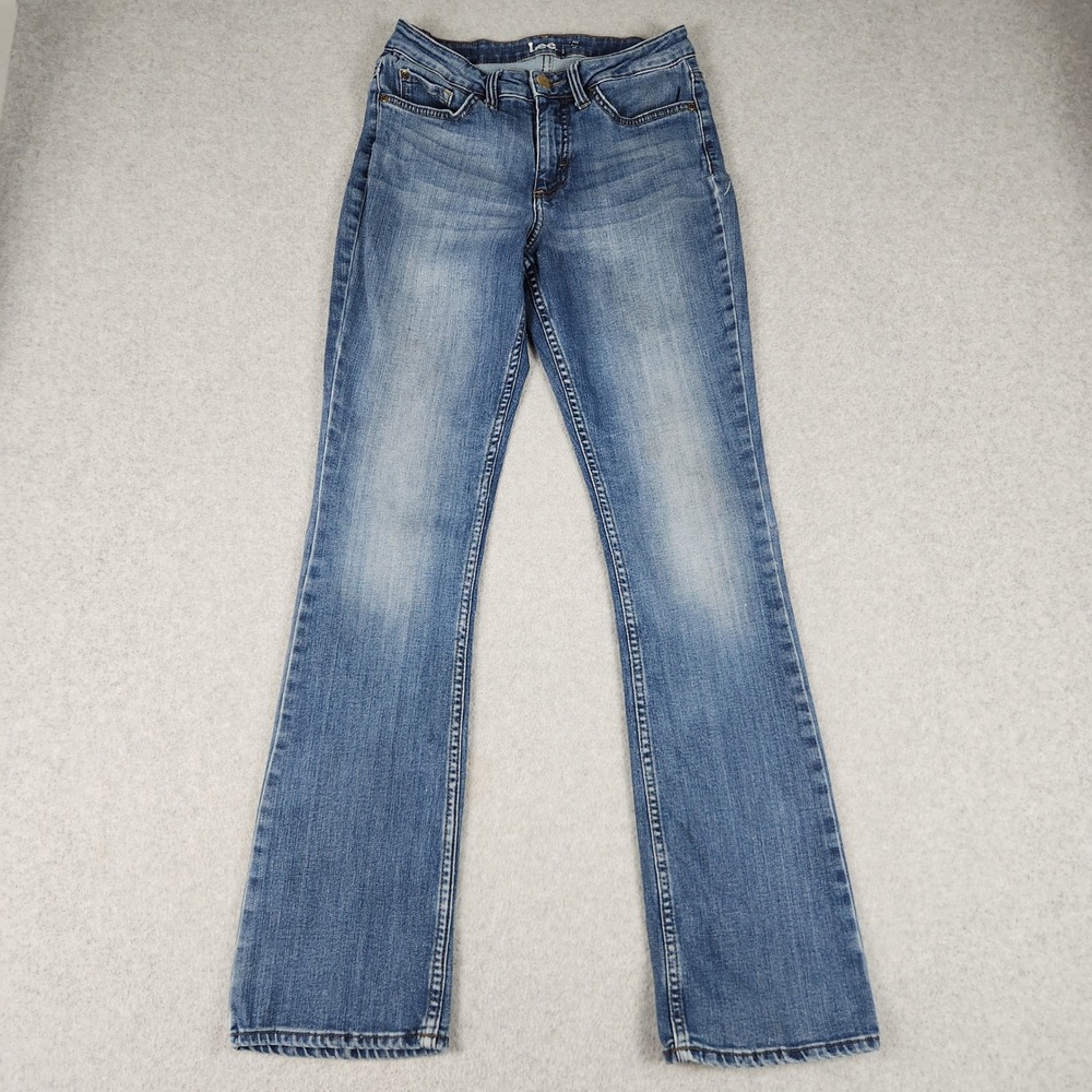 Lee Bootcut Jeans Womens 4M Blue Denim Whiskered Stretch‎ Medium Wash Streetwear